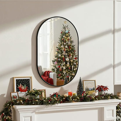 Black Oval Bathroom Mirror for Wall, 20"x30" Bathroom Vanity Mirror | HD Shatterproof Glass, Metal Framed, Oval Vanity Mirrors for Bathroom, Bedroom, Living Room, Entryway, Horizontal or Vertical