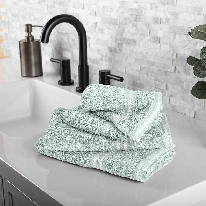 Lavish Home 8PC Bathroom Towels Set - 575GSM 100% Cotton Bathroom Essentials with 2 Bath Towels, 2 Hand Cloths, 2 Wash Cloths, and 2 Fingertip Fabric for Shower, Gym, Dorm and Spa (Seafoam)