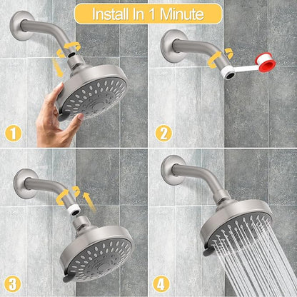 AISOSO Shower Head, 5 Modes High Pressure Shower Heads for Relaxed Shower Experience, 4.1 Inch Bathroom Fixed Showerhead Even at Low Water Pressure for Powerful Spray, Brushed Nickel