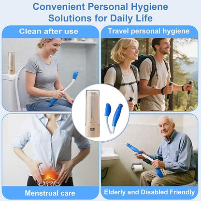 Electric Portable Bidet Toilet Aids Wiper Tool Set, Orange | 2-in-1 travel hygiene kit 15.7" extended length wiping tools 1600mAh Long-lasting Battery USB-C Rechargable IPX7 Waterproof