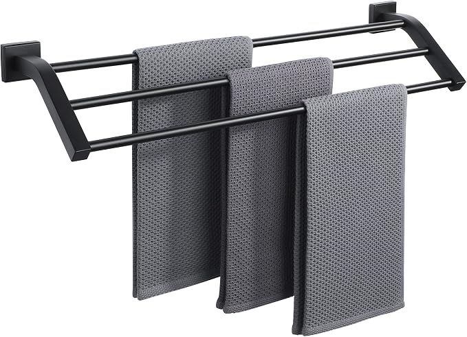 Alise GK9009 SUS304 Stainless Steel Bathroom Double Towel Bar Towel Rack Hanger (Matte Black, 24-Inch(3-Bars))