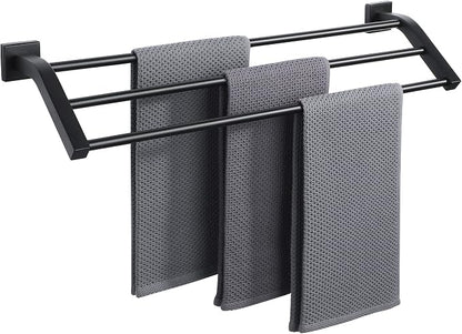 Alise GK9009 SUS304 Stainless Steel Bathroom Double Towel Bar Towel Rack Hanger (Matte Black, 24-Inch(3-Bars))