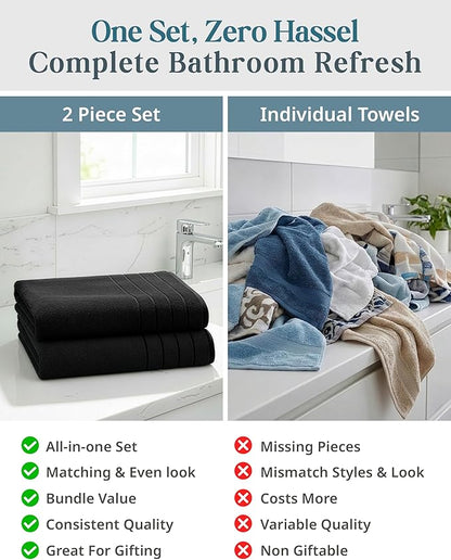 Casa Platino 100% Cotton Bath Towels 2 Pack (30"x60") - Ring Spun Mercerized Cotton Large Towel Set for Bathroom - Quick Dry, Soft & Absorbent Large Bath Towel Set - Oeko Tex Certified - Black Towels