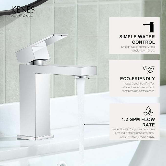 Chrome Bathroom Faucet Single Hole, Single Handle Vanity Sink Faucet | Bathroom Sink Faucet with Pop Up Drain & Supply Lines, Lead-Free cUPC & NSF Certified, 1 Handle Faucet for Vanity RV Restroom