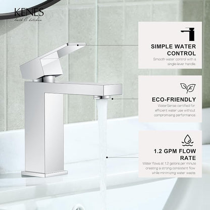 Chrome Bathroom Faucet Single Hole, Single Handle Vanity Sink Faucet | Bathroom Sink Faucet with Pop Up Drain & Supply Lines, Lead-Free cUPC & NSF Certified, 1 Handle Faucet for Vanity RV Restroom