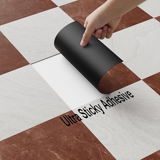 Peel and Stick Floor Tiles | 30 Sq.Ft Light Red Marble | Matte Finish / Recycleable / Anti-slip / Surface Coated /1.5mm Thick /12 by 12 Inches / Indoor Area / Easy to Clean /
