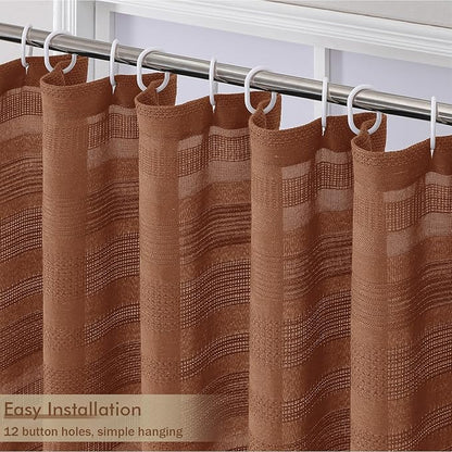 Terracotta Shower Curtain for Bathroom - Farmhouse Linen Textured Shower Curtain with Tassel, Rustic Striped Heavy Duty Vintage Country Bathroom Curtain, 72Wx72L Inches