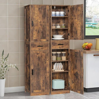 usikey 67'' Tall Storage Cabinet with Adjustable Shelves & 2 Doors, Bathroom Cabinet with 1 Drawer, Narrow Tall Cabinets for Living Room, Home Office, Rustic Brown
