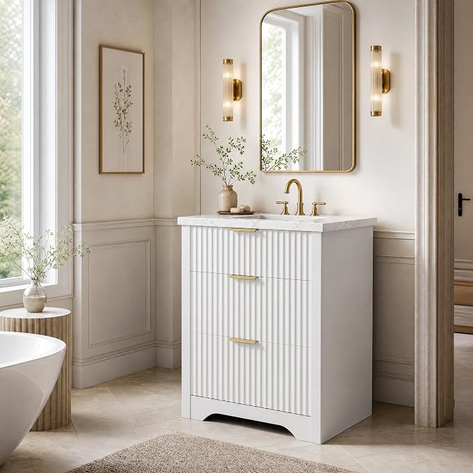 GarveeHome 36 Inch Bathroom Vanity with Sink, Fluted Bathroom Sink Cabinet