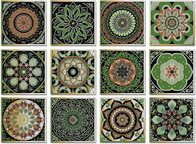Easy Peel Stick wall Tile Stickers 6x6in Stick on backsplash Tiles,12Pcs | removable 3D tile for kitchen RV bathroom laundry backsplash decor,Ultra-high-definition printed mandala pattern