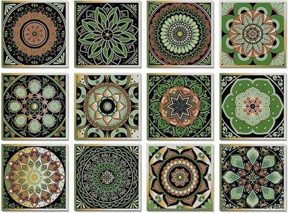 Easy Peel Stick wall Tile Stickers 6x6in Stick on backsplash Tiles,12Pcs | removable 3D tile for kitchen RV bathroom laundry backsplash decor,Ultra-high-definition printed mandala pattern