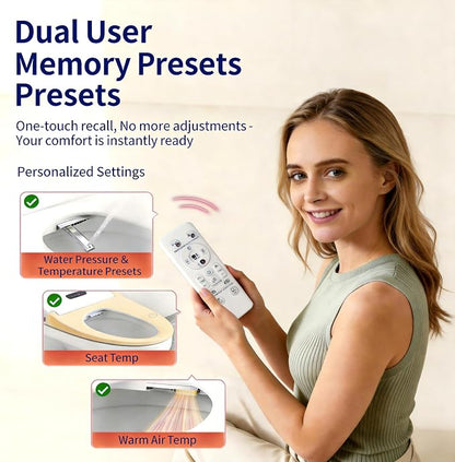 Smart Toilet with Bidet Built in, UV Self-Clean Nozzle, Auto Open Close | 1000g MaP, Dual User Memory Mode, Heated Seat, Instant Warm Water, Dry, Night Light, ADA Elongated Tankless Toilet, 1.28 GPF