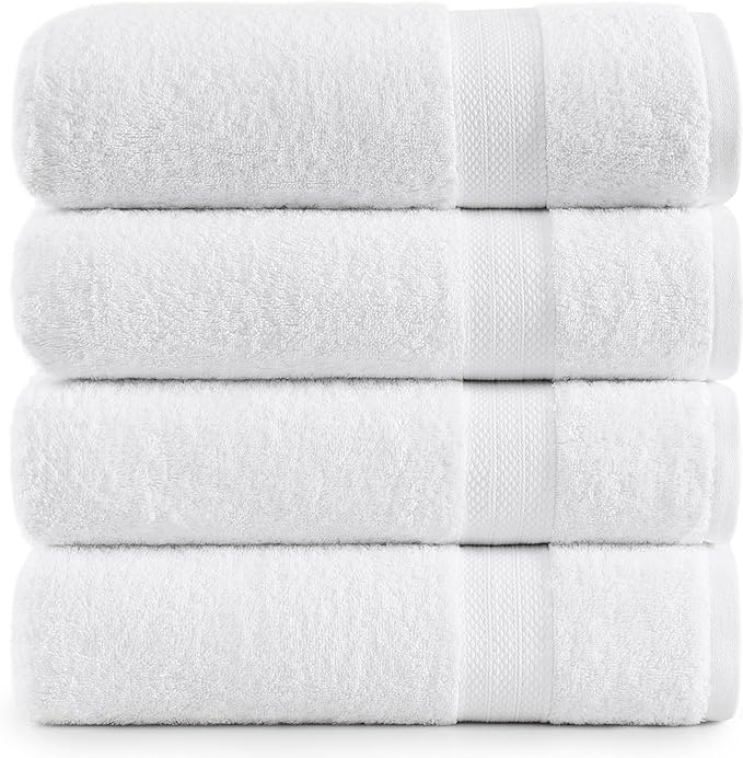 Lane Linen 100% Cotton 4 Pack Bath Sheets (35"x66") - Ring Spun, Extra Large Towel Sets - Quick Drying, Soft, Low lint & Highly Absorbent - Premium Quality Oversized Daily Use Bathroom Towels - White | Cotton Bath Sheets - Oversized & Roomy, Lightweigh...
