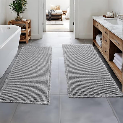 MIULEE Set of 2 Waffle Bathroom Runner Rugs Light Grey 2'x6'(24"x72") | Non Slip, Super Absorbent, Washable, Ultra Soft, Boho Bath Mats for Bathroom Hallway Bedroom Laundry Room Kitchen