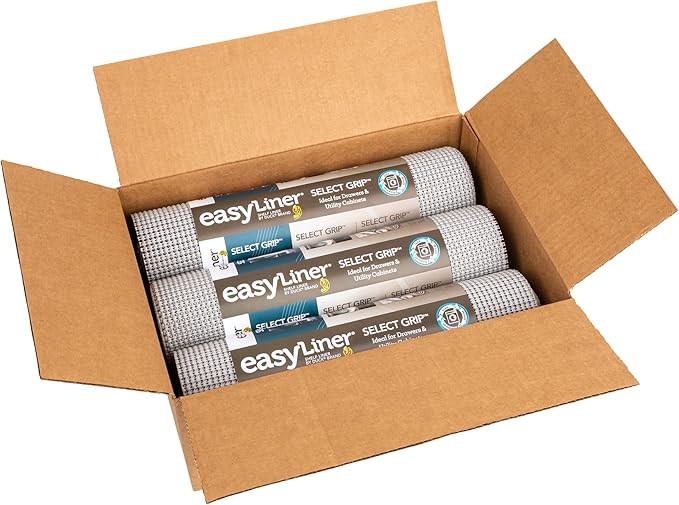 EasyLiner Select Grip Shelf Liner - Easy to Install & Cut to Fit - Non Slip, Non Adhesive, Drawer Shelf & Cabinet Liner for Kitchen, Bathroom, Pantry Cupboards - 12in. x 10ft. - Grey - 6 Rolls
