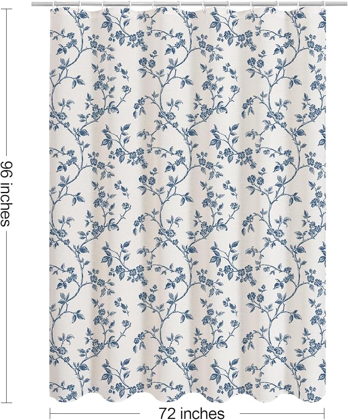 MitoVilla Extra Long Cotton Floral Shower Curtain for Bathroom,72 x 96 | Extra Long BoHo Cottagecore Spring Shower Curtains, Modern Farmhouse Country Plant Leaves Bathroom Décor, 72 x 96