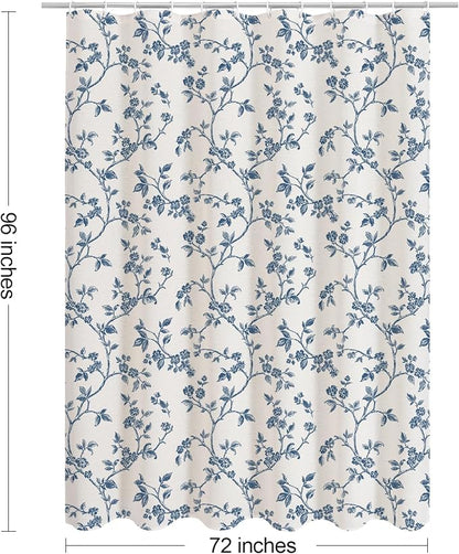 MitoVilla Extra Long Cotton Floral Shower Curtain for Bathroom,72 x 96 | Extra Long BoHo Cottagecore Spring Shower Curtains, Modern Farmhouse Country Plant Leaves Bathroom Décor, 72 x 96
