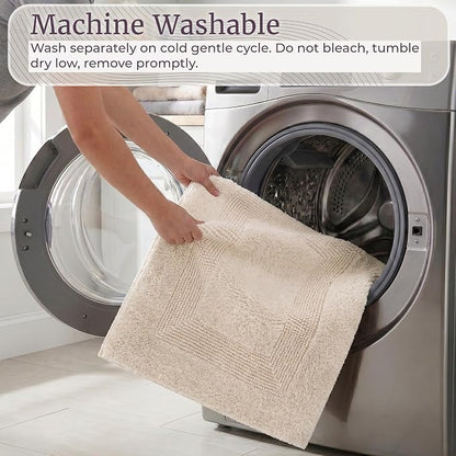 Bedford Home Bathroom Rugs Set (67A-01677) - 2-Piece Cotton Bathroom Mat Set, Machine Washable Standard & Large Bath Mats for Washroom, Kitchen, or Laundry Room (Ivory)