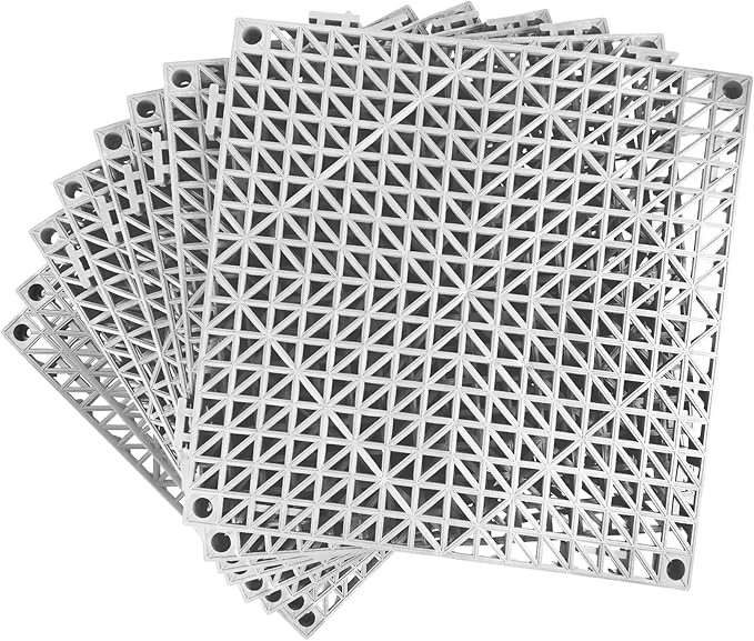 Modular Interlocking Cushion 8 Pack 11.8" x 11.8" Rubber Floor Tiles Non-Slip Splicing Drainage Mats for Deck, Gray