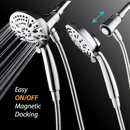 AquaDance New Magnetic Docking 8-setting High Pressure Handheld Shower Head | Space-age Magnetic Guidance Bracket System, Giant 5-inch Face, Extra-long 72-inch Stainless Steel Hose - All Chrome Finish