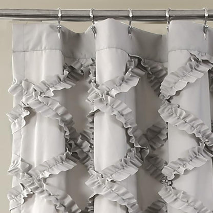 Lush Decor Ruffle Diamond Shower Curtain 72"L x 72"L Gray - Fabric Shower Curtains for Bathroom - Gray Bathroom Curtain - Vintage Farmhouse Decor