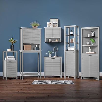 RiverRidge Madison Two-Door Over The Toilet Storage Cabinet Gray Wall Mounted Medicine Cabinet with Adjustable Shelves, Modern Flat Handles & Horizontal Grooved Aesthetic