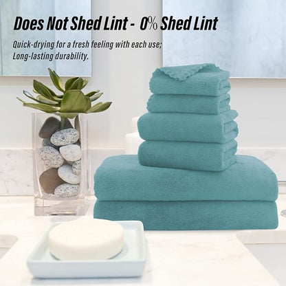 MOONQUEEN Ultra Soft Towel Set-Quick Drying - 2 Bath Towels 2 Hand Towels 2 Washcloths-Microfiber Coral Velvet Highly Absorbent Towel for Bath Fitness,Bathroom,Sports,Yoga, Travel(Teal, 6 Pcs)