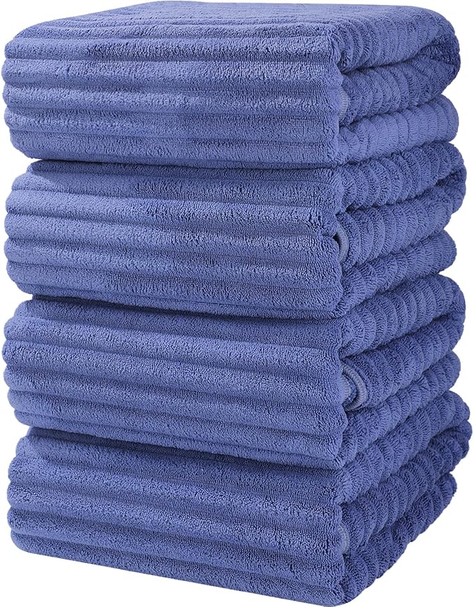 Luxury 4-Piece Quick-Dry Bath Towel Set 27.5X 55 Inches – Ultra Soft Microfiber for Bathroom, Bar, Pool, Gym & Travel – Elegant Twill Design