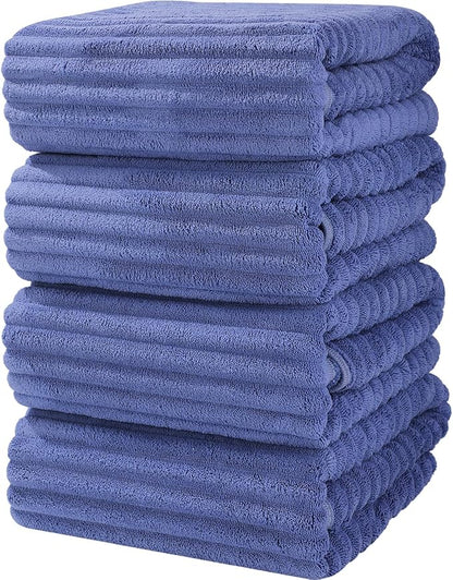 Luxury 4-Piece Quick-Dry Bath Towel Set 27.5X 55 Inches – Ultra Soft Microfiber for Bathroom, Bar, Pool, Gym & Travel – Elegant Twill Design