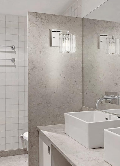 JONATHAN Y 4.75" Chrome 1-Light Vintage Glam LED Vanity Light Wall Sconce Fixture with Clear Crystal Prism Shade, Hardwired Wall Lamp for Bathroom Mirror Hallway, LED Bulb Included JYL3552A