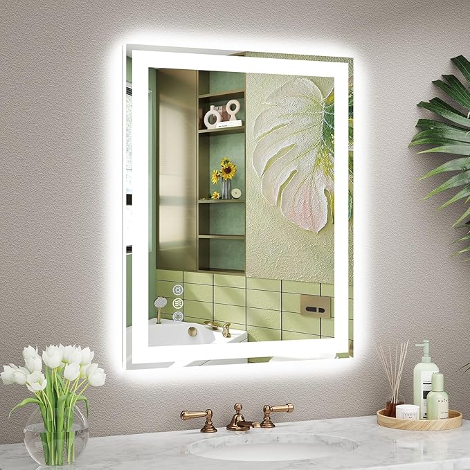 24x30 LED Bathroom Mirror, 6000LM, Separate Front and Back Lights | UL Certified,Shatter-Resistant Tempered Glass,Auto-Off Defogger,3 Color Modes,Smooth Dimming,Smart Memory Setting