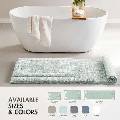 Madison Park Evan 100% Cotton Bath Runner Plush Absorbent, 24 x 72, Seafoam | Non-slip Backing, OEKO TEX, Luxurious Tufted Plush Bath Rug for Bathroom, Quick Dry, Spa Design Decorative for Shower Room