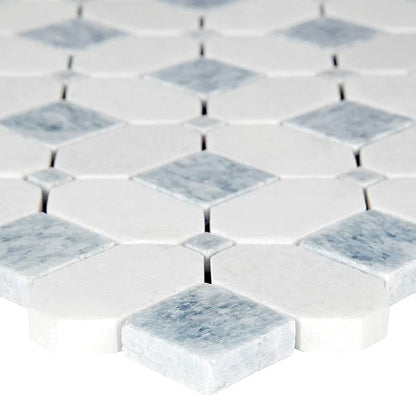 MSI Azula Hatchwork 12 in. x 12 in. Geometric Squares Polished Marble Mesh-Mounted Mosaic Wall Tile for Bathroom, Floor Tile and Kitchen Backsplash, White, Blue