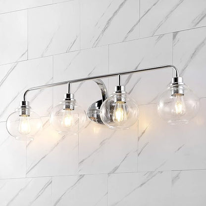 JONATHAN Y 36" Chrome Farmhouse LED Vanity Light Wall Sconce for Bathroom, Clear Seeded Glass Shade, Industrial Iron Indoor Fixture, LED Bulb Included (JYL7529B)