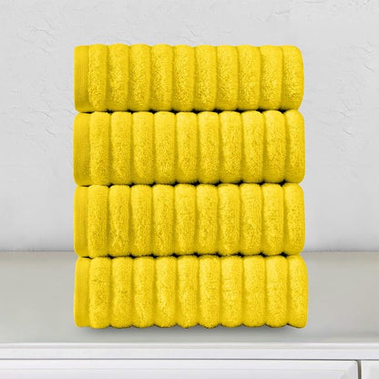 Elegant Comfort Luxury 100% Turkish Cotton Corduroy Ribbed 4 Pack Hand Towel Set 16 x 28 Inch - Absorbent, Super Soft, Quick Dry, Premium Towels for Bathroom, Gym, Spa and Hotel Use, Yellow