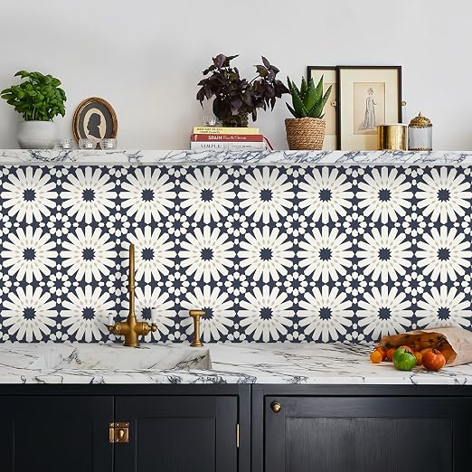 MORCART 20PCS 7.87" x 7.87" Peel and Stick Floor Tile,Dark Blue Floral Look | Self-Adhesive DIY Vinyl Flooring, Removable and Waterproof Tile Sticker for Bathroom, Kitchen, Wall, Bedroom, Stairs