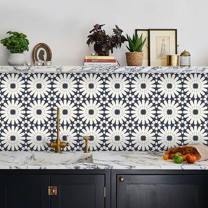 MORCART 20PCS 7.87" x 7.87" Peel and Stick Floor Tile,Dark Blue Floral Look | Self-Adhesive DIY Vinyl Flooring, Removable and Waterproof Tile Sticker for Bathroom, Kitchen, Wall, Bedroom, Stairs