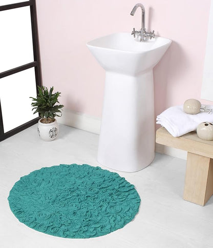 Home Weavers Bell Flower Collection 100% Cotton Tufted Bath Rugs, Extra Soft and Absorbent Bath Rugs, Non-Slip Bath Mats, Machine Washable, Bath Mats for Bathroom Floor and Tub, 22" Round, Turquoise