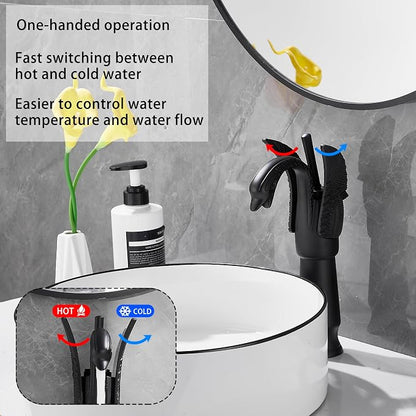 Matte Black Swan Shape Single Handle 1Hole Bathroom Vessel Sink Faucet Deck Mount Lavatory Sink Faucet