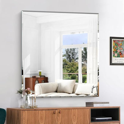 KOCUUY Beveled Mirror, 40x36 Inch Large Frameless Bathroom Mirror for Over Sink, Upgraded Shatterproof Beveled Unframed Design Mirror for Bathroom, Bedroom, Hang Horizontal/Vertical