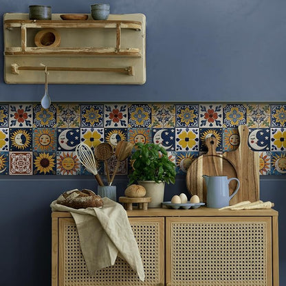 6X6 in Tile Decals Stick on Backsplash for Kitchen Wall,12Pcs | 1.6mm-FOAM+PE Tile Stickers,Sun/Moon Pattern Mexican Tiles for Bathroom,Cabinets,RVs