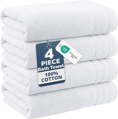 Casa Platino 100% Cotton 4 Pack Bath Towels (30"x60") - Ring Spun Cotton - Large Towels for Bathroom - Quick Drying, Highly Soft & Absorbent Shower Towel Set - Hotel & Spa Quality - White Towel Set