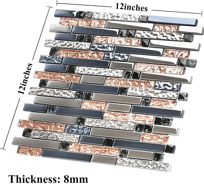 Mosaic Tiles Crystal Glass Tile Rose Gold Interlocking Chrome Silver Black Ink Blue Mosaic Bath Kitchen Fireplace Decor TSTGT107 (5 Square Feet)