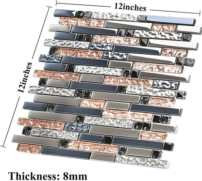 Mosaic Tiles Crystal Glass Tile Rose Gold Interlocking Chrome Silver Black Ink Blue Mosaic Bath Kitchen Fireplace Decor TSTGT107 (5 Square Feet)