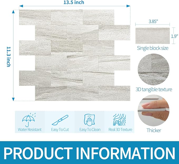 Art3d Peel and Stick Backsplash, Stick on Wall Tile, 10-Pack, Biege Marble | PVC, Self Adhesive, Splash Resistant, Multi-Surface Compatibility, Ideal for Kitchens, Fireplaces, Stair Areas