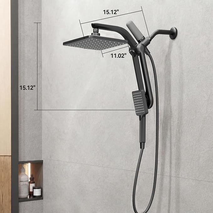 Dual Filtered Rainfall Handheld Showerhead Spray Combo with 7 Modes | 2026 Upgraded Shower Head Combo, Dual Filtration For Skin & Hair Care, One-Button Filter Replacement, Matte Black