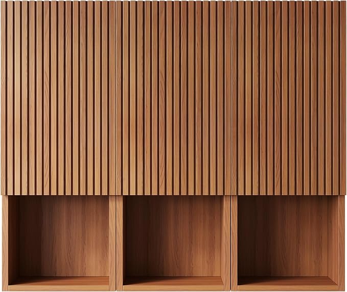 KEIKI Bathroom Wall Cabinet with Soft-Close Doors & Open Shelf, Brown Oak | Premium Wood Medicine Cabinet, Floating Storage Cabinet for Bathroom Kitchen Laundry Room