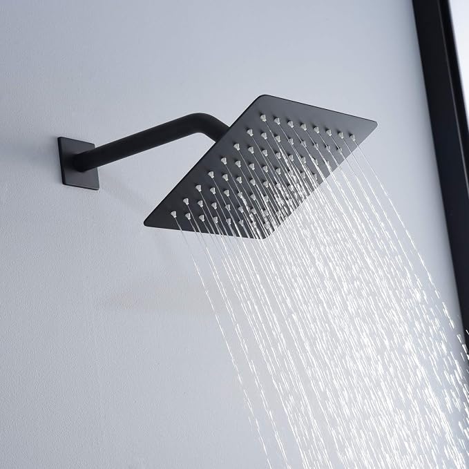 SUMERAIN Matte Black Rain Shower Faucet System with Waterfall Tub Spout | 8" Rain Shower Head, Brass Handheld Shower, Anti-scalding Pressure Balance Valve, Rough-In Valve Included