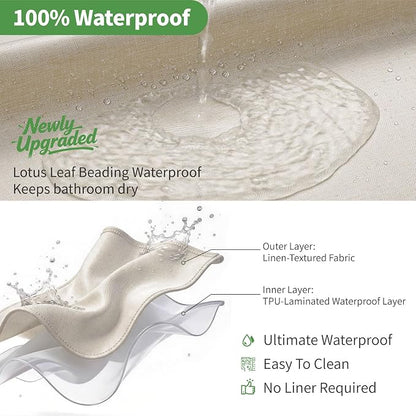 Stall No Hooks & No Liner Needed Fabric Shower Curtain,54"Wx80"L,Cream | Linen Texture,100% Waterproof TPU Laminated Layer,Bottom Magnets,Machine Washable,Hotel Style Bathroom Curtain For Shower,Tub