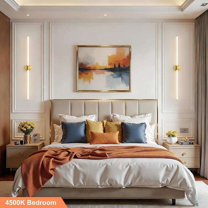 Gold Wall Sconces Set of 2 Hardwired LED Vanity Light 47" | Dimmable 5CCT LED Bathroom Light Fixtures, 360° Full Lighting, Modern Vanity Light Bar for Bathroom Mirror, Flicker-Free